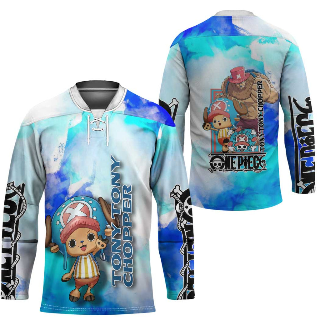Tony Tony Chopper One Piece Blue Theme Hockey Jersey with Cute Reindeer Design and Transformation Forms - The Mazicc