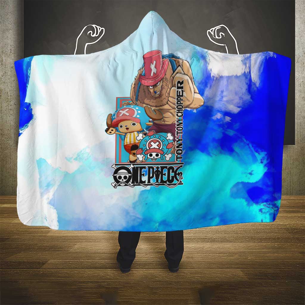 Tony Tony Chopper One Piece Blue Theme Hooded Blanket with Cute Reindeer Design and Transformation Forms - The Mazicc