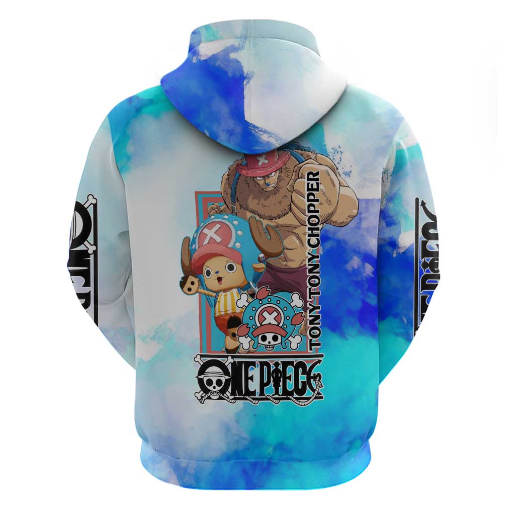 Tony Tony Chopper One Piece Blue Theme Hoodie with Cute Reindeer Design and Transformation Forms - The Mazicc