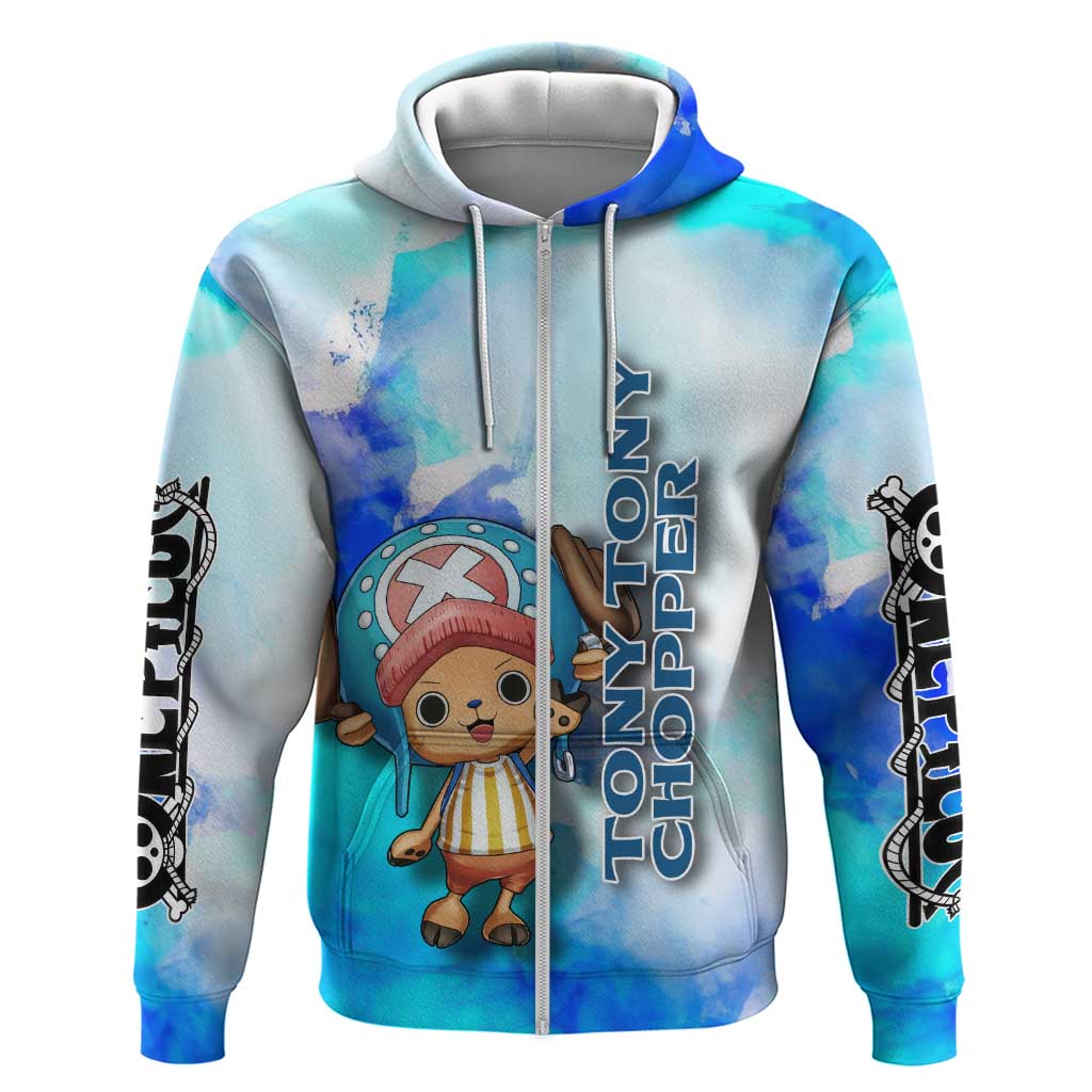 Tony Tony Chopper One Piece Blue Theme Hoodie with Cute Reindeer Design and Transformation Forms - The Mazicc