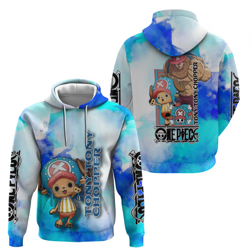 Tony Tony Chopper One Piece Blue Theme Hoodie with Cute Reindeer Design and Transformation Forms - The Mazicc