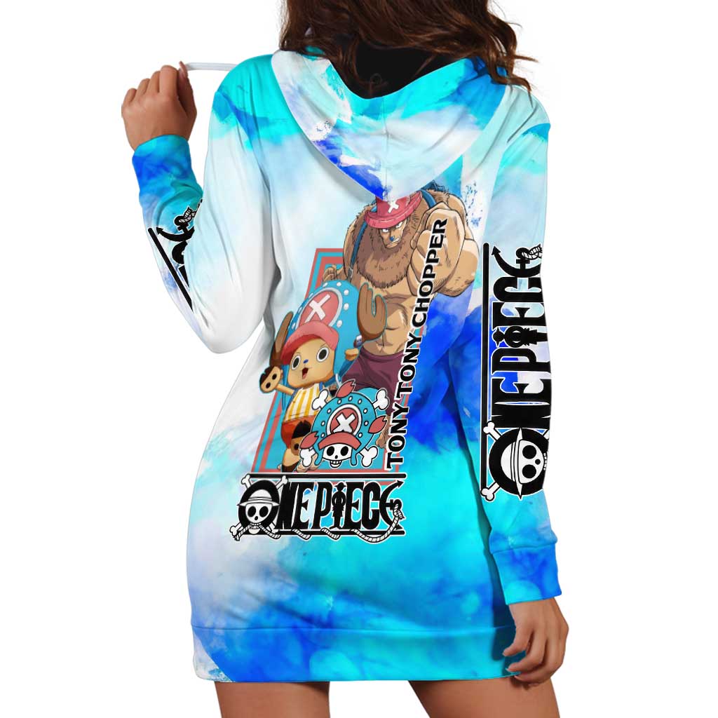 Tony Tony Chopper One Piece Blue Theme Hoodie Dress with Cute Reindeer Design and Transformation Forms - The Mazicc