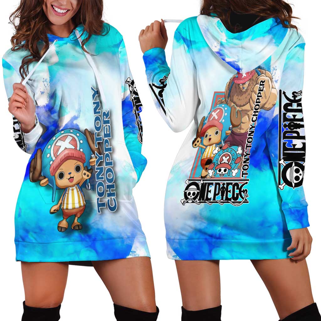 Tony Tony Chopper One Piece Blue Theme Hoodie Dress with Cute Reindeer Design and Transformation Forms - The Mazicc