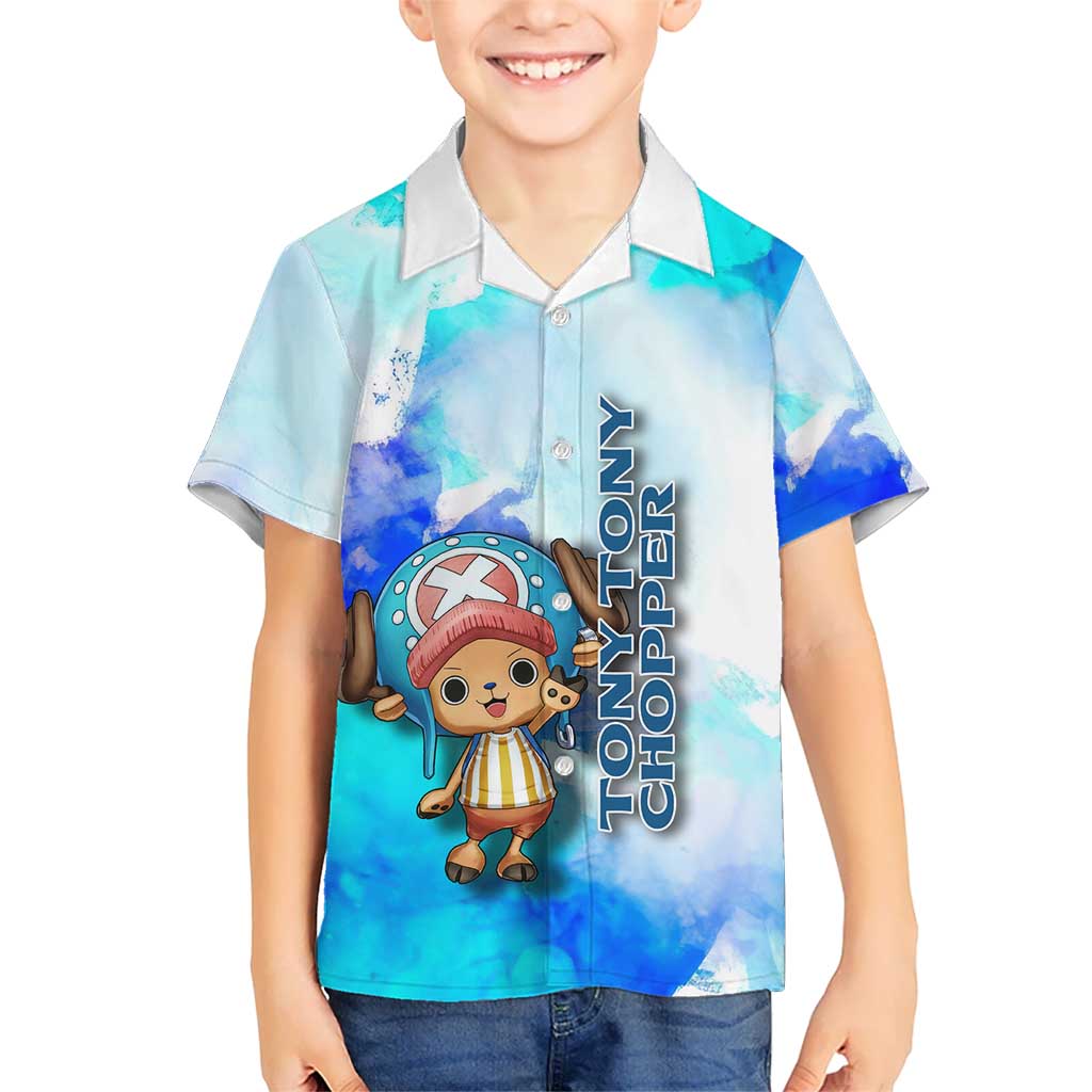 Tony Tony Chopper One Piece Blue Theme Kid Hawaiian Shirt with Cute Reindeer Design and Transformation Forms - The Mazicc