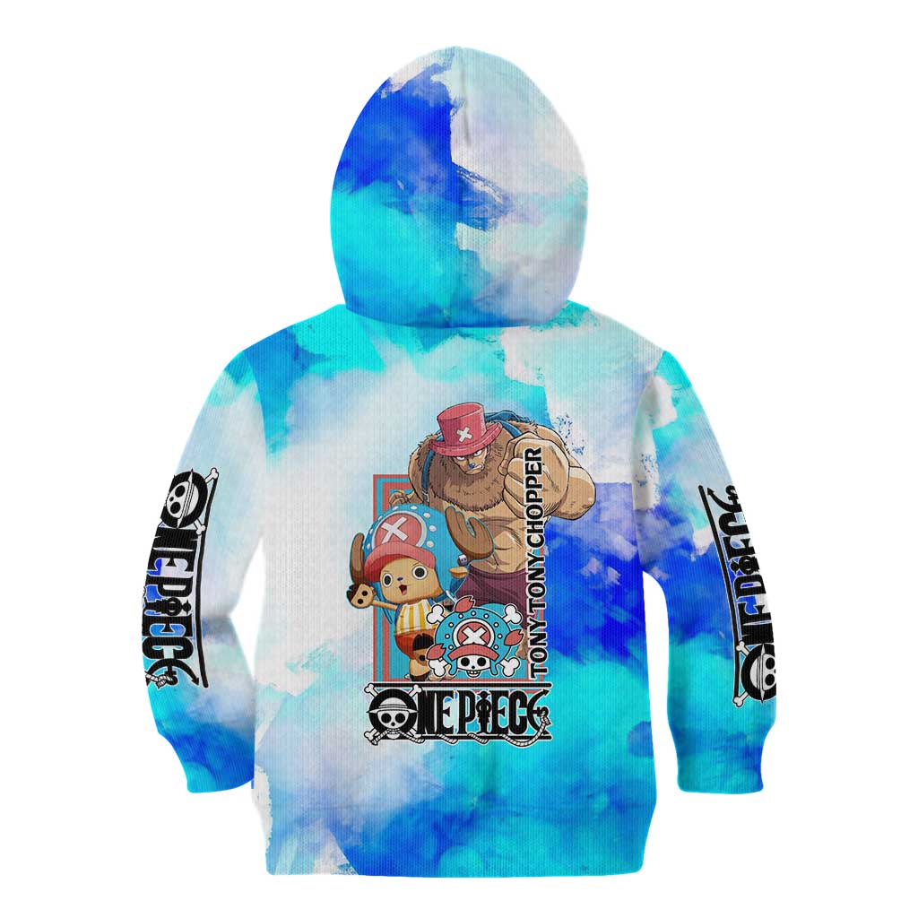 Tony Tony Chopper One Piece Blue Theme Kid Hoodie with Cute Reindeer Design and Transformation Forms - The Mazicc