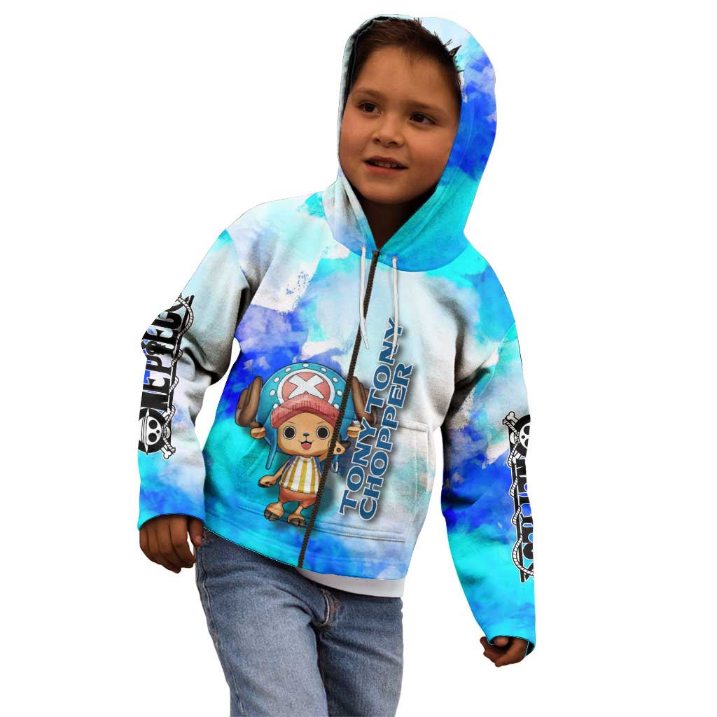 Tony Tony Chopper One Piece Blue Theme Kid Hoodie with Cute Reindeer Design and Transformation Forms - The Mazicc