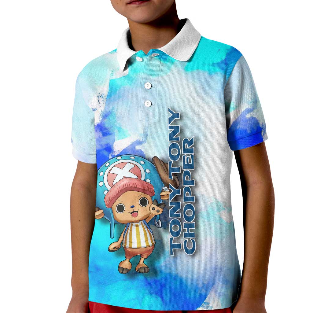 Tony Tony Chopper One Piece Blue Theme Kid Polo Shirt with Cute Reindeer Design and Transformation Forms - The Mazicc