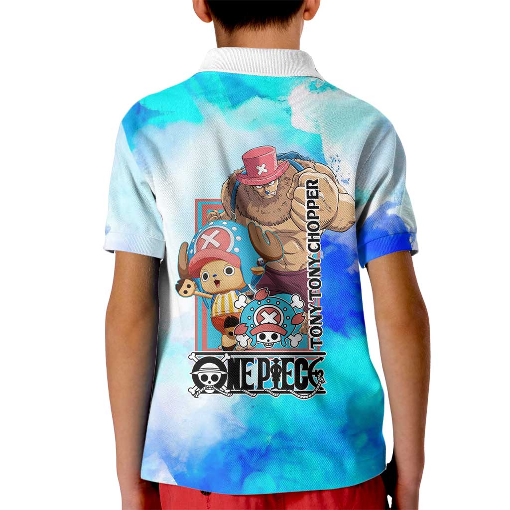 Tony Tony Chopper One Piece Blue Theme Kid Polo Shirt with Cute Reindeer Design and Transformation Forms - The Mazicc