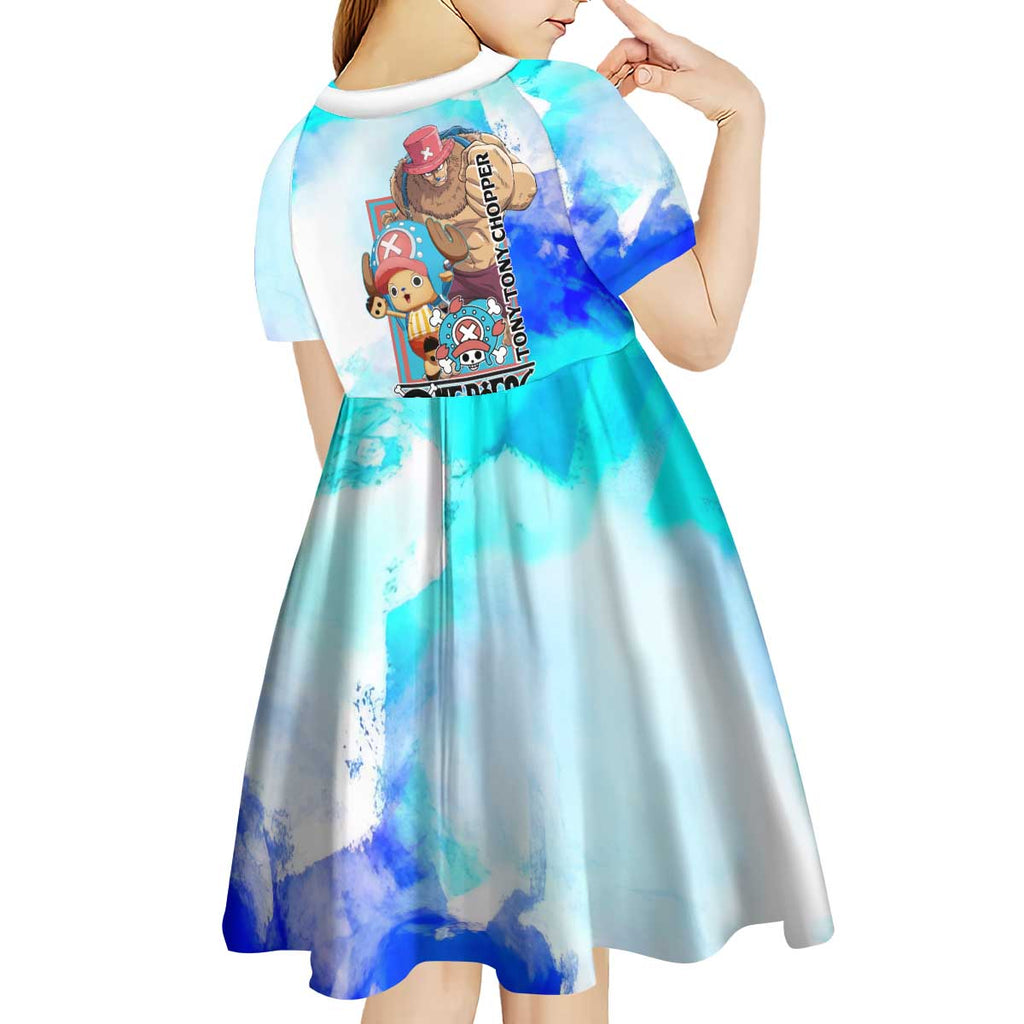 Tony Tony Chopper One Piece Blue Theme Kid Short Sleeve Dress with Cute Reindeer Design and Transformation Forms - The Mazicc