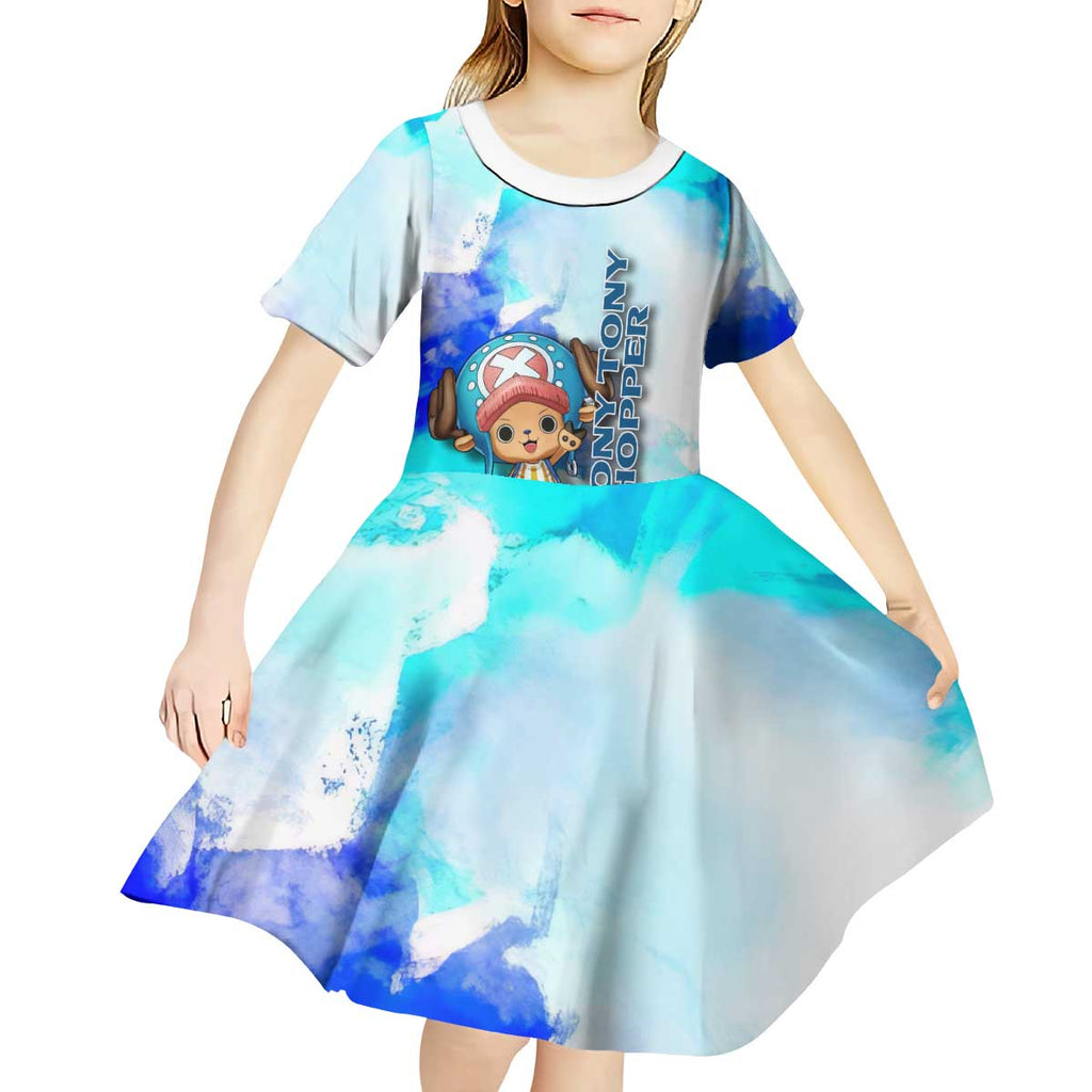 Tony Tony Chopper One Piece Blue Theme Kid Short Sleeve Dress with Cute Reindeer Design and Transformation Forms - The Mazicc