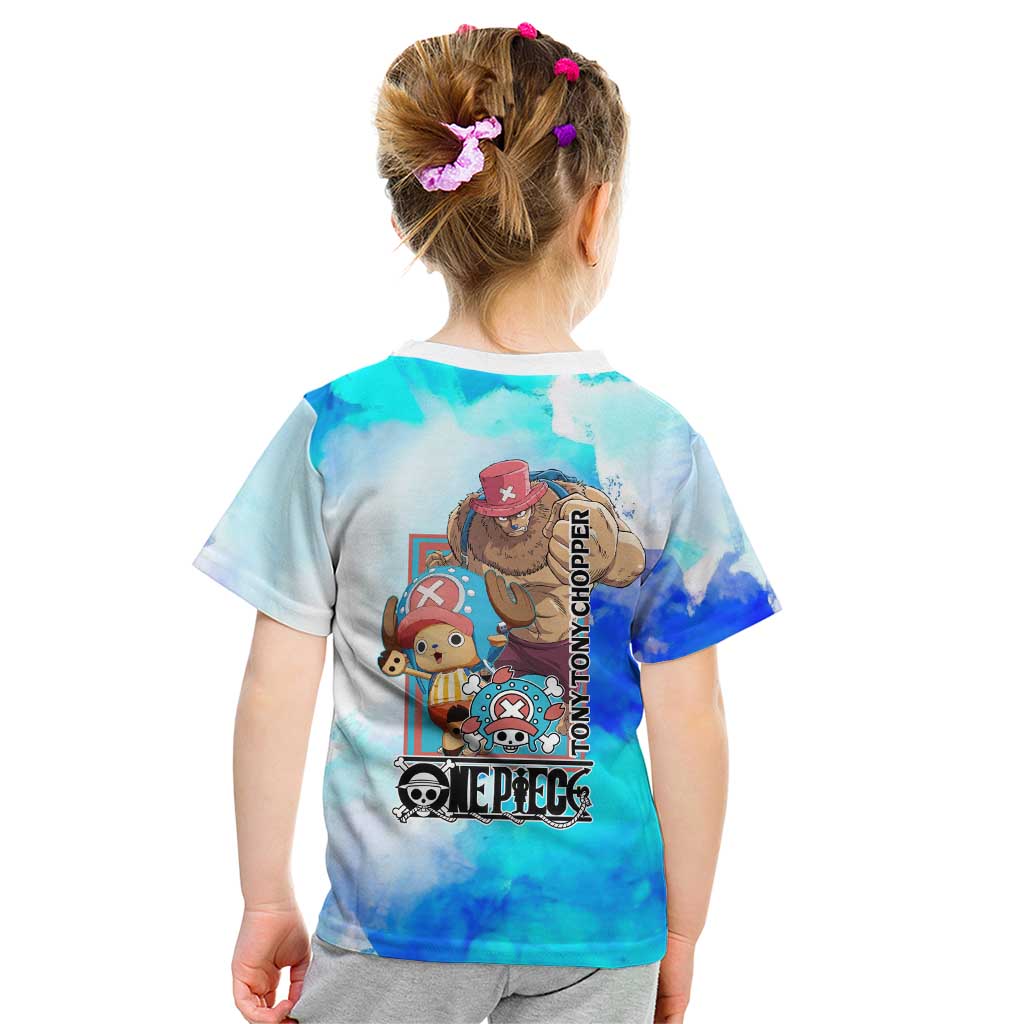 Tony Tony Chopper One Piece Blue Theme Kid T Shirt with Cute Reindeer Design and Transformation Forms - The Mazicc