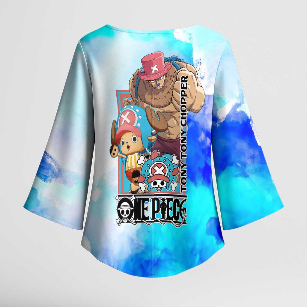 Tony Tony Chopper One Piece Blue Theme Kimono Sleeve Blouse with Cute Reindeer Design and Transformation Forms - The Mazicc
