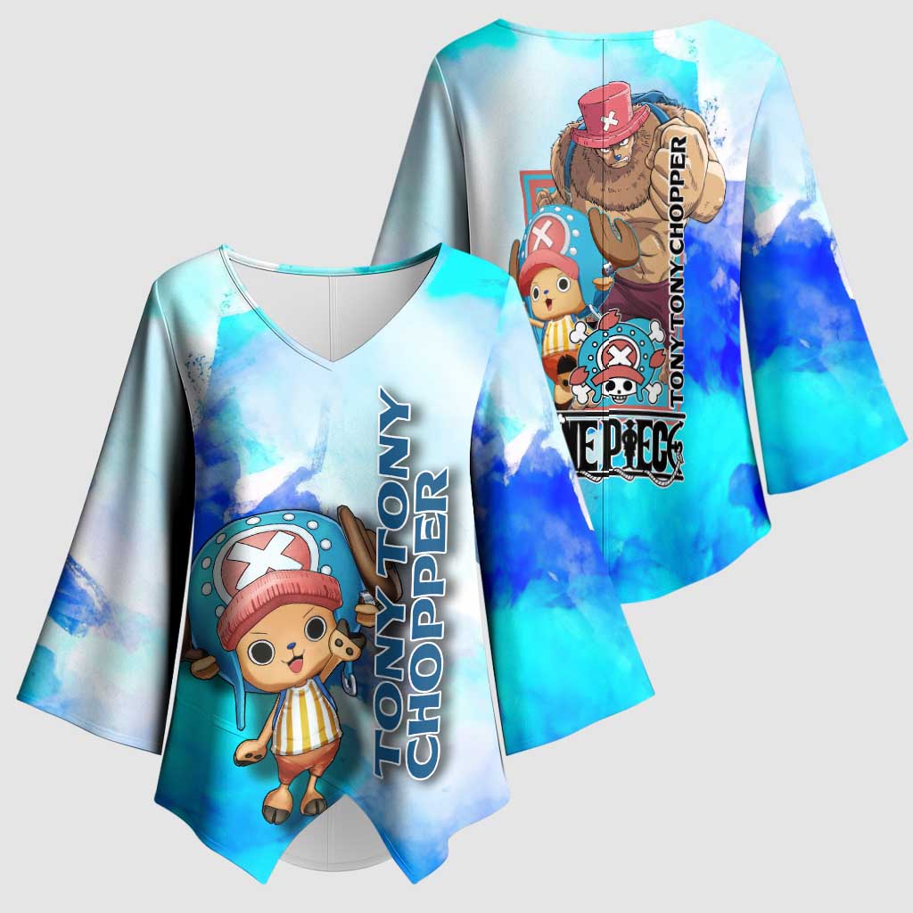 Tony Tony Chopper One Piece Blue Theme Kimono Sleeve Blouse with Cute Reindeer Design and Transformation Forms - The Mazicc