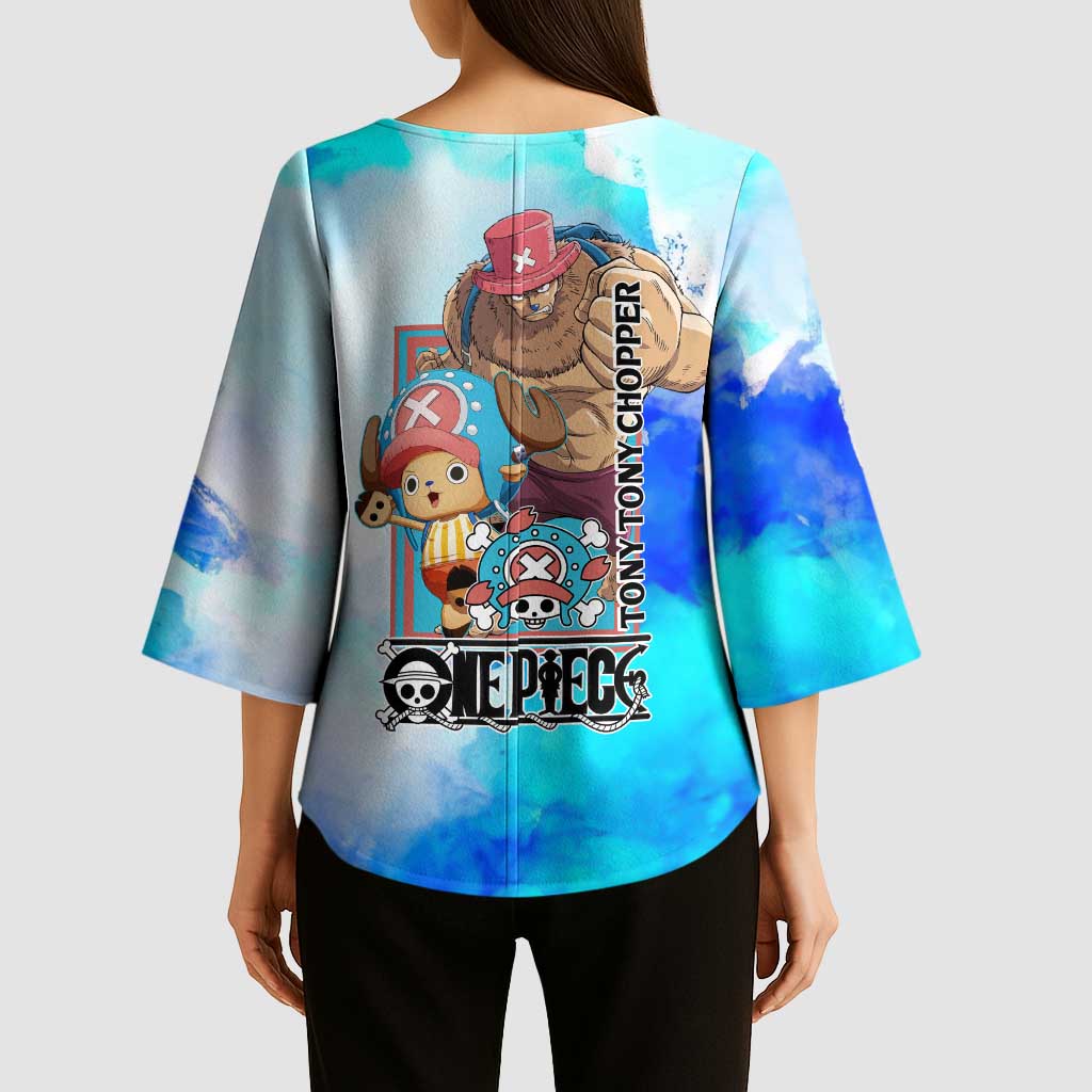 Tony Tony Chopper One Piece Blue Theme Kimono Sleeve Blouse with Cute Reindeer Design and Transformation Forms - The Mazicc