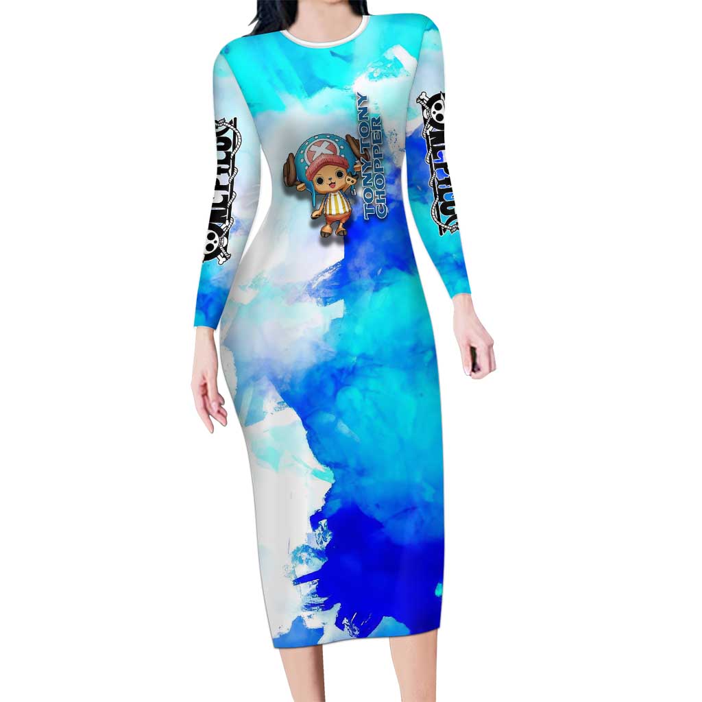 Tony Tony Chopper One Piece Blue Theme Long Sleeve Bodycon Dress with Cute Reindeer Design and Transformation Forms - The Mazicc