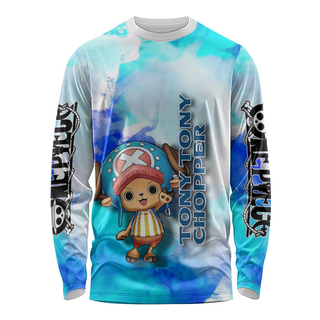 Tony Tony Chopper One Piece Blue Theme Long Sleeve Shirt with Cute Reindeer Design and Transformation Forms - The Mazicc