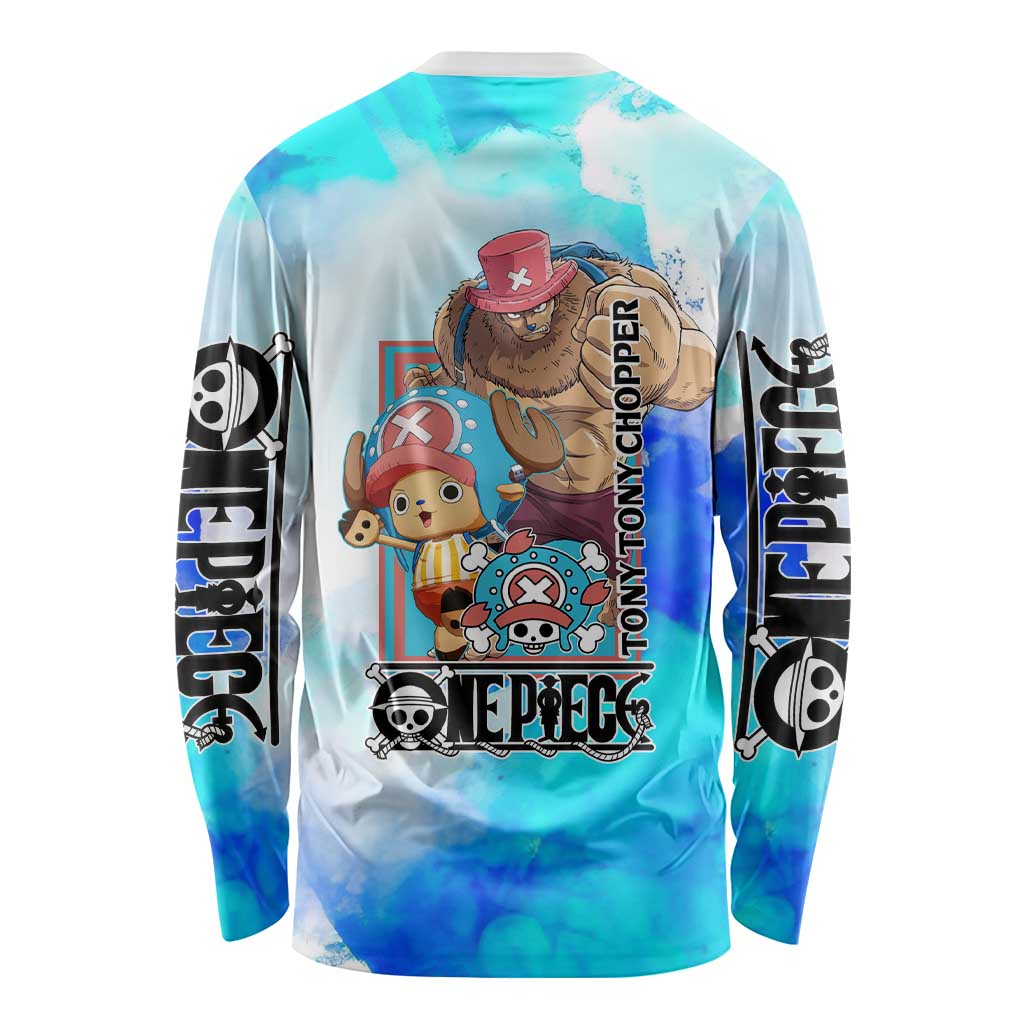 Tony Tony Chopper One Piece Blue Theme Long Sleeve Shirt with Cute Reindeer Design and Transformation Forms - The Mazicc