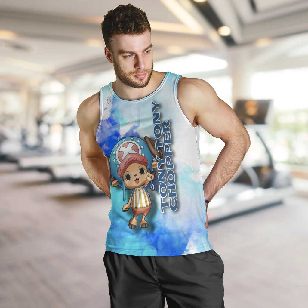 Tony Tony Chopper One Piece Blue Theme Men Tank Top with Cute Reindeer Design and Transformation Forms - The Mazicc