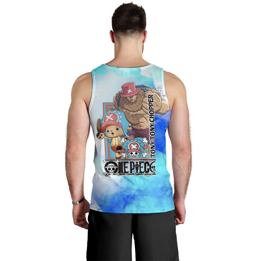 Tony Tony Chopper One Piece Blue Theme Men Tank Top with Cute Reindeer Design and Transformation Forms - The Mazicc
