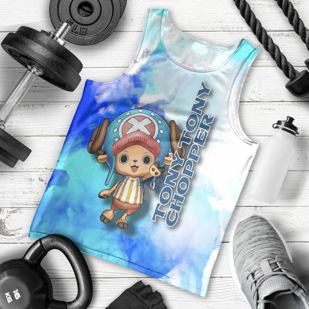 Tony Tony Chopper One Piece Blue Theme Men Tank Top with Cute Reindeer Design and Transformation Forms - The Mazicc