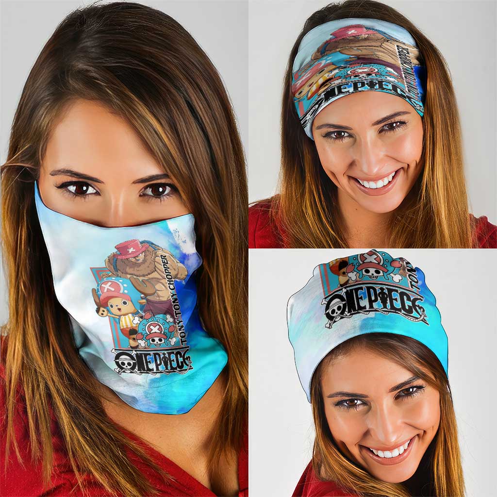 Tony Tony Chopper One Piece Blue Theme Neck Gaiter with Cute Reindeer Design and Transformation Forms - The Mazicc