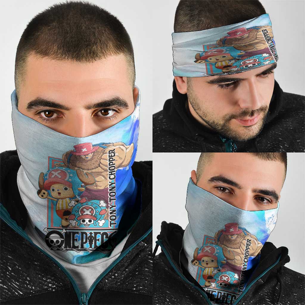 Tony Tony Chopper One Piece Blue Theme Neck Gaiter with Cute Reindeer Design and Transformation Forms - The Mazicc