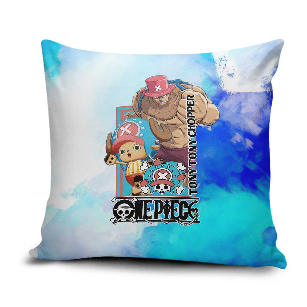 Tony Tony Chopper One Piece Blue Theme Pillow Cover with Cute Reindeer Design and Transformation Forms - The Mazicc