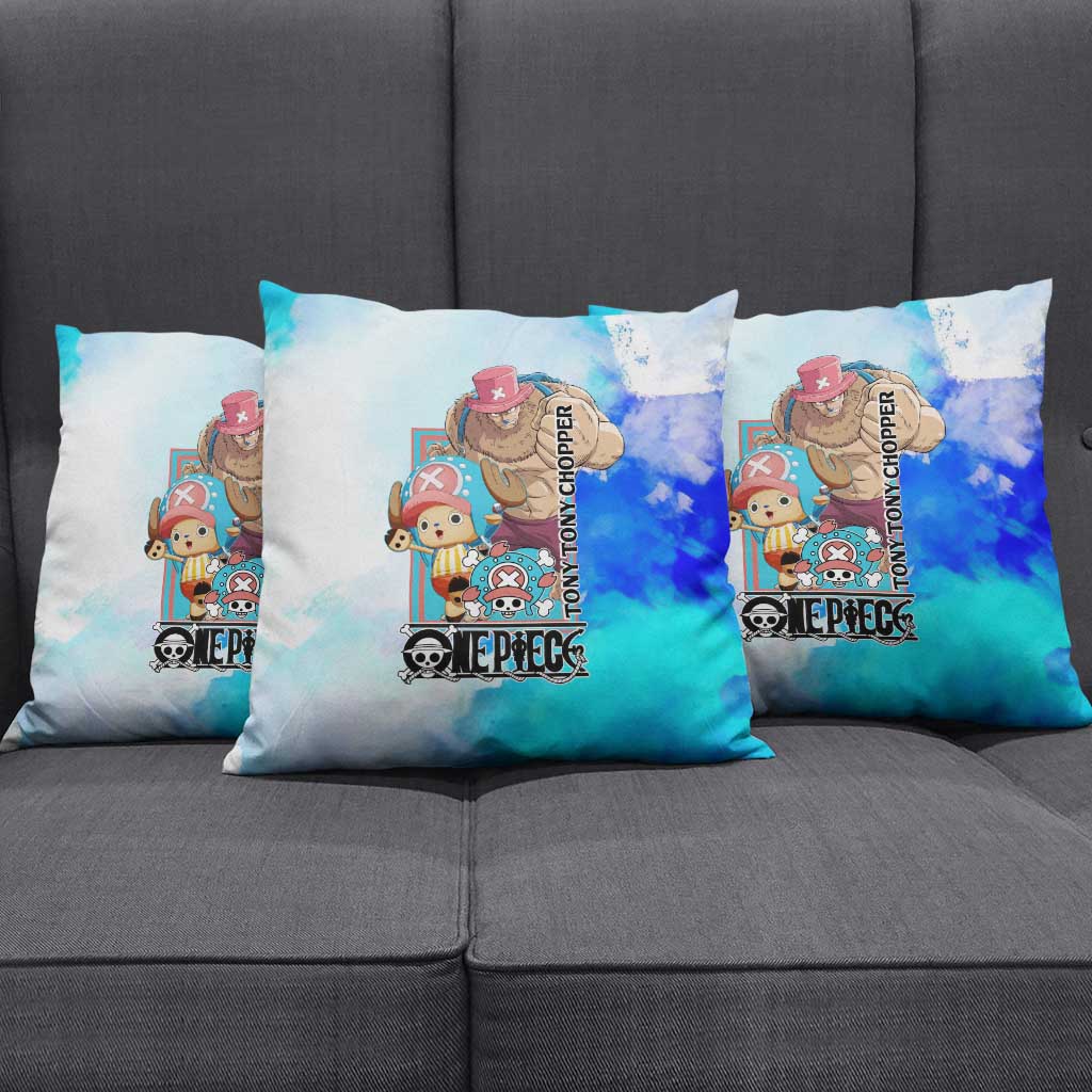 Tony Tony Chopper One Piece Blue Theme Pillow Cover with Cute Reindeer Design and Transformation Forms - The Mazicc