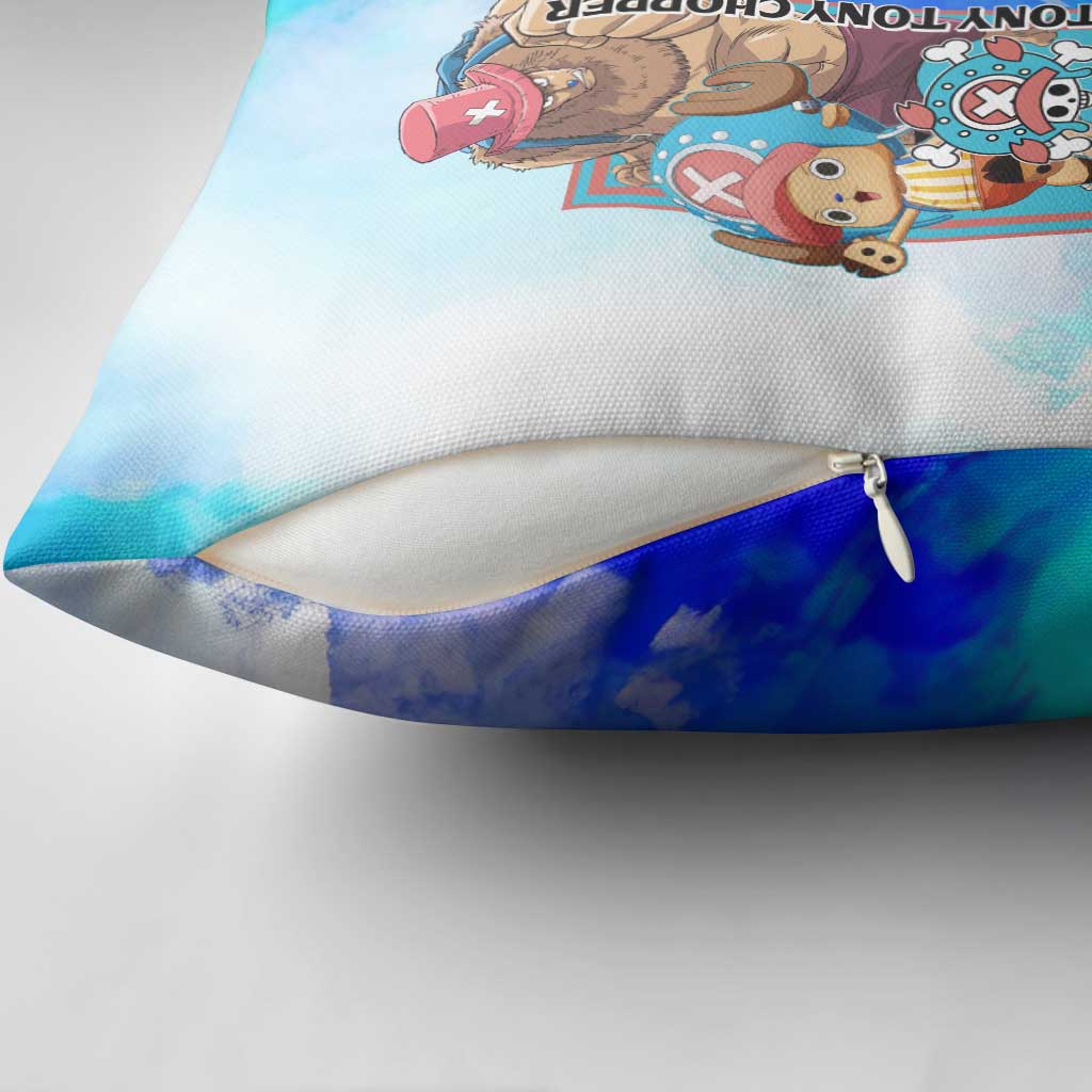 Tony Tony Chopper One Piece Blue Theme Pillow Cover with Cute Reindeer Design and Transformation Forms - The Mazicc