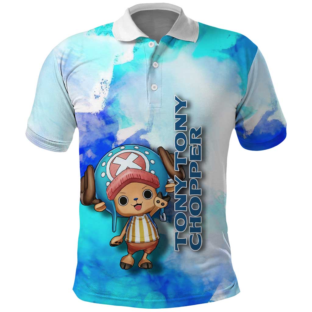 Tony Tony Chopper One Piece Blue Theme Polo Shirt with Cute Reindeer Design and Transformation Forms - The Mazicc