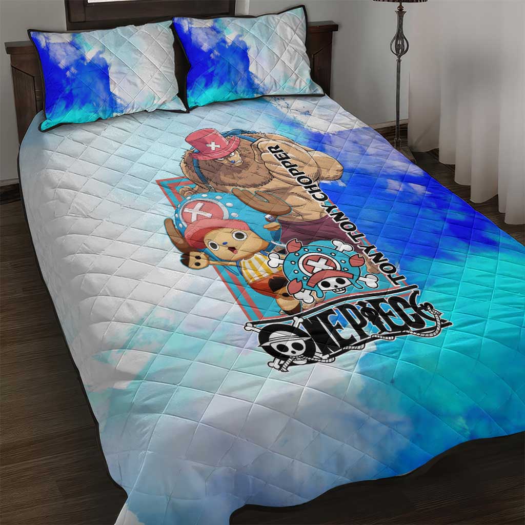 Tony Tony Chopper One Piece Blue Theme Quilt Bed Set with Cute Reindeer Design and Transformation Forms - The Mazicc