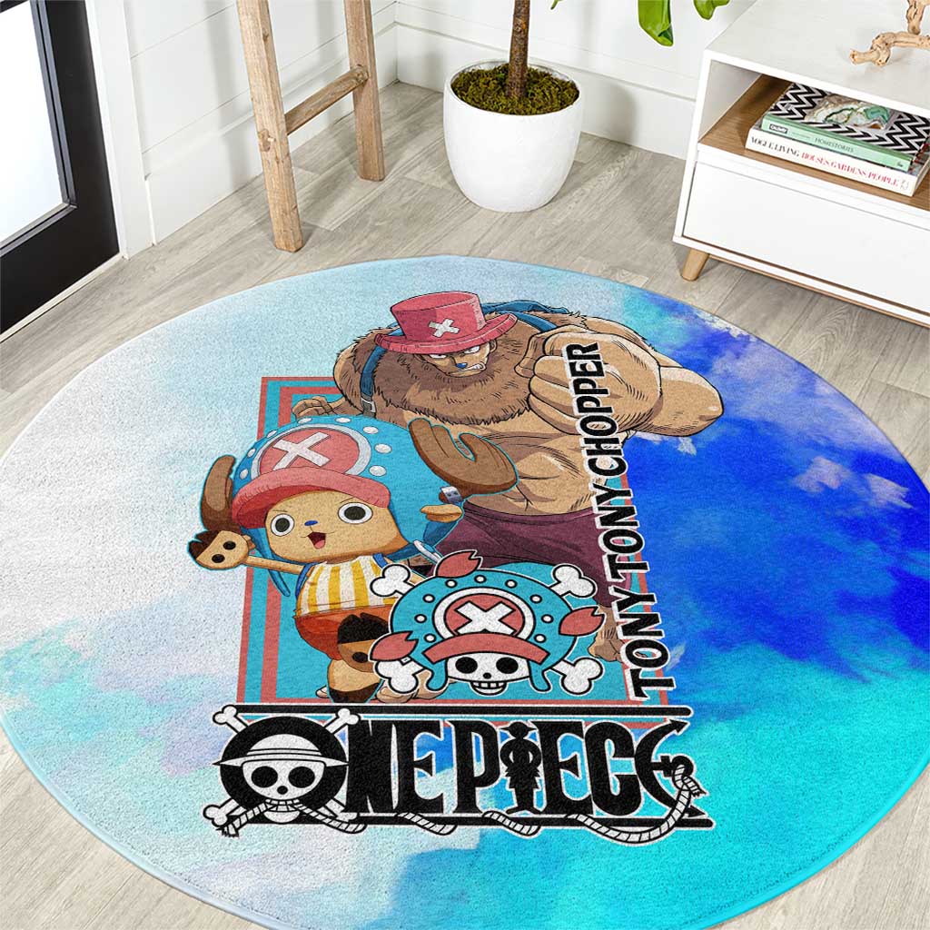 Tony Tony Chopper One Piece Blue Theme Round Carpet with Cute Reindeer Design and Transformation Forms - The Mazicc