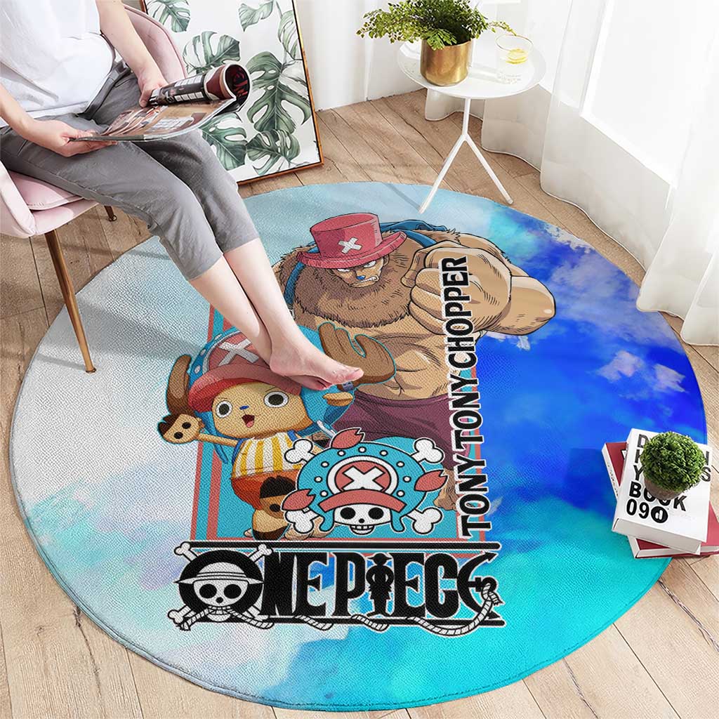 Tony Tony Chopper One Piece Blue Theme Round Carpet with Cute Reindeer Design and Transformation Forms - The Mazicc