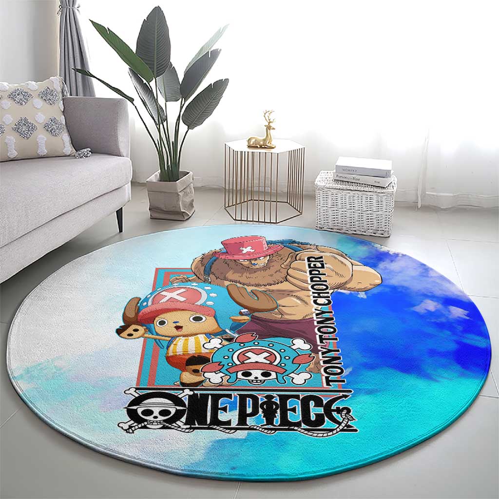 Tony Tony Chopper One Piece Blue Theme Round Carpet with Cute Reindeer Design and Transformation Forms - The Mazicc