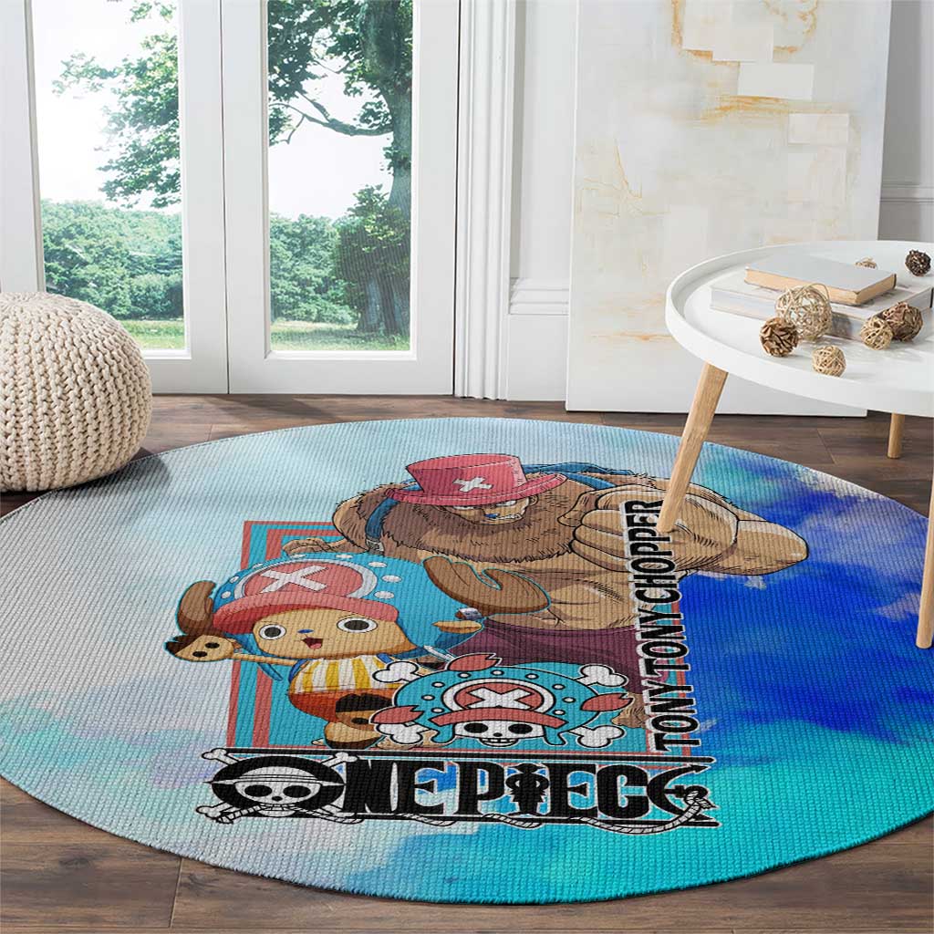 Tony Tony Chopper One Piece Blue Theme Round Carpet with Cute Reindeer Design and Transformation Forms - The Mazicc