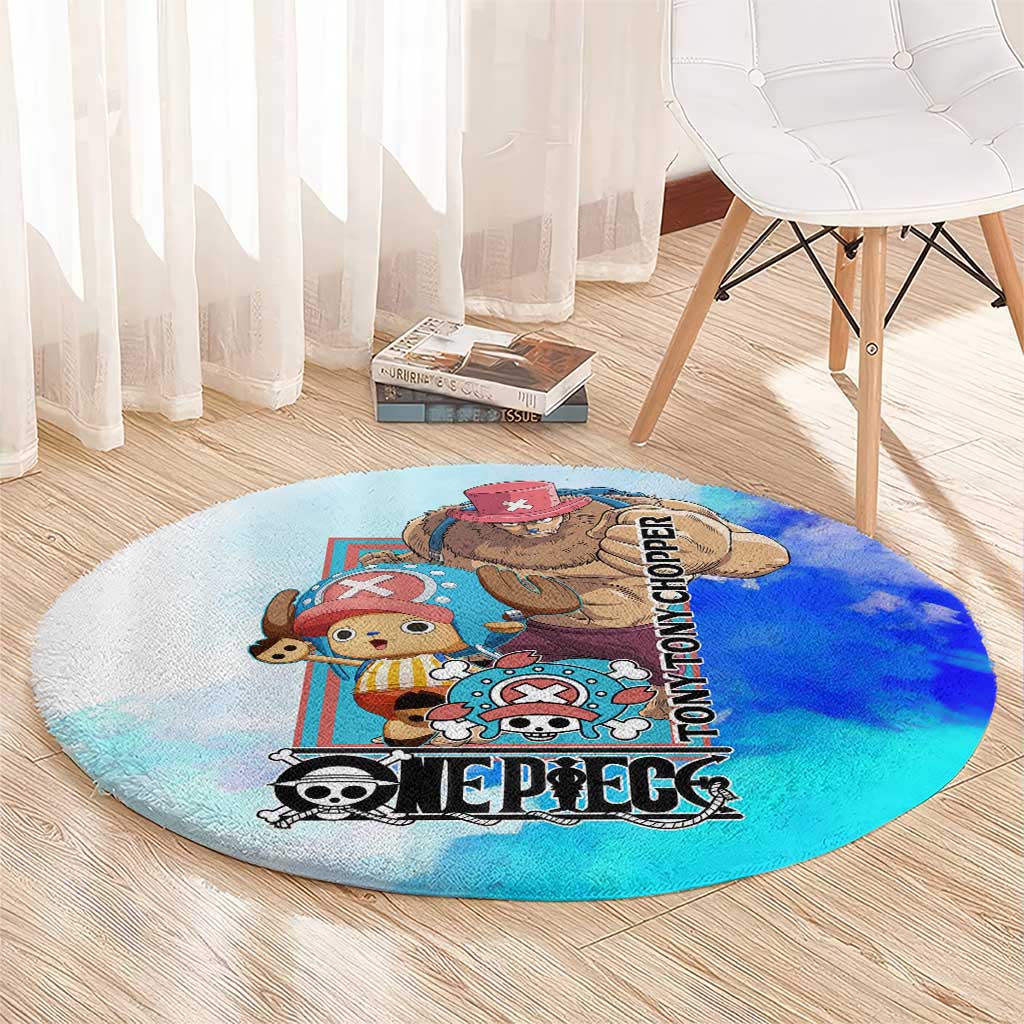 Tony Tony Chopper One Piece Blue Theme Round Carpet with Cute Reindeer Design and Transformation Forms - The Mazicc