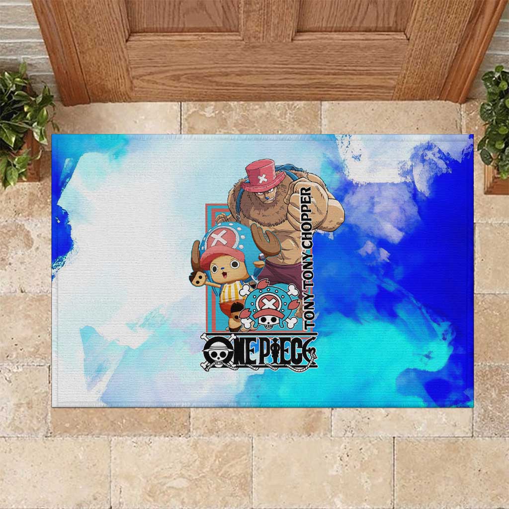 Tony Tony Chopper One Piece Blue Theme Rubber Doormat with Cute Reindeer Design and Transformation Forms - The Mazicc