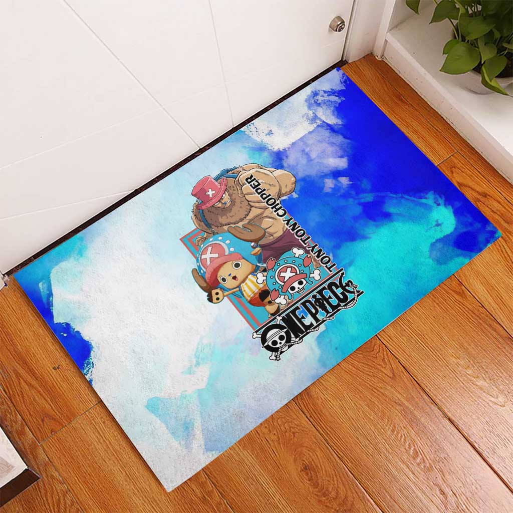 Tony Tony Chopper One Piece Blue Theme Rubber Doormat with Cute Reindeer Design and Transformation Forms - The Mazicc