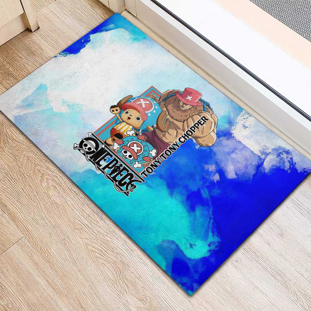 Tony Tony Chopper One Piece Blue Theme Rubber Doormat with Cute Reindeer Design and Transformation Forms - The Mazicc