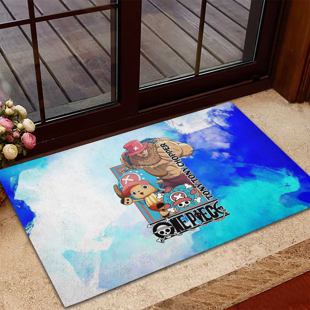 Tony Tony Chopper One Piece Blue Theme Rubber Doormat with Cute Reindeer Design and Transformation Forms - The Mazicc