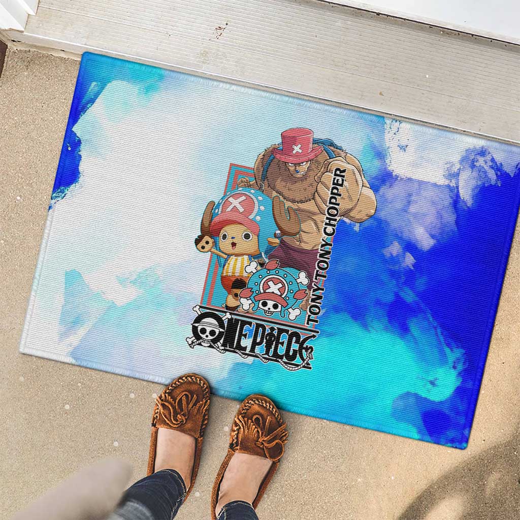 Tony Tony Chopper One Piece Blue Theme Rubber Doormat with Cute Reindeer Design and Transformation Forms - The Mazicc