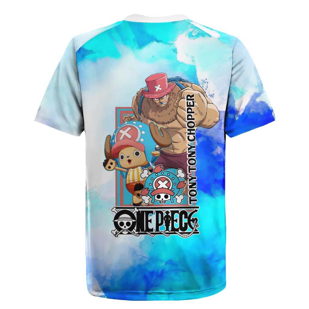 Tony Tony Chopper One Piece Blue Theme Rugby Jersey with Cute Reindeer Design and Transformation Forms - The Mazicc