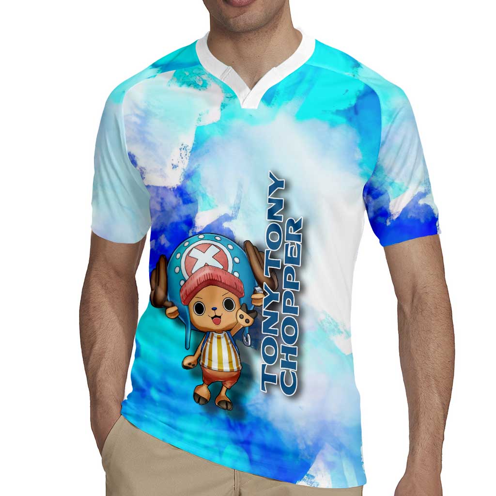 Tony Tony Chopper One Piece Blue Theme Rugby Jersey with Cute Reindeer Design and Transformation Forms - The Mazicc
