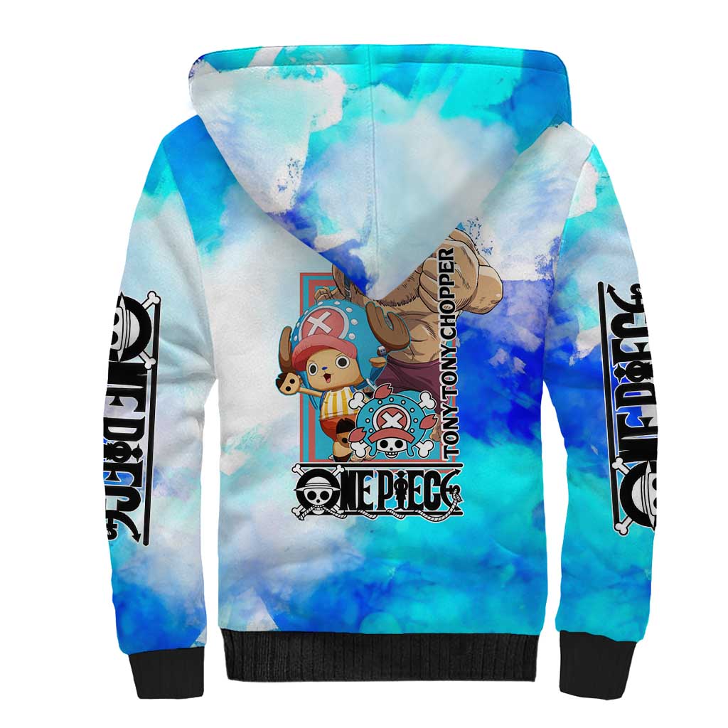 Tony Tony Chopper One Piece Blue Theme Sherpa Hoodie with Cute Reindeer Design and Transformation Forms - The Mazicc
