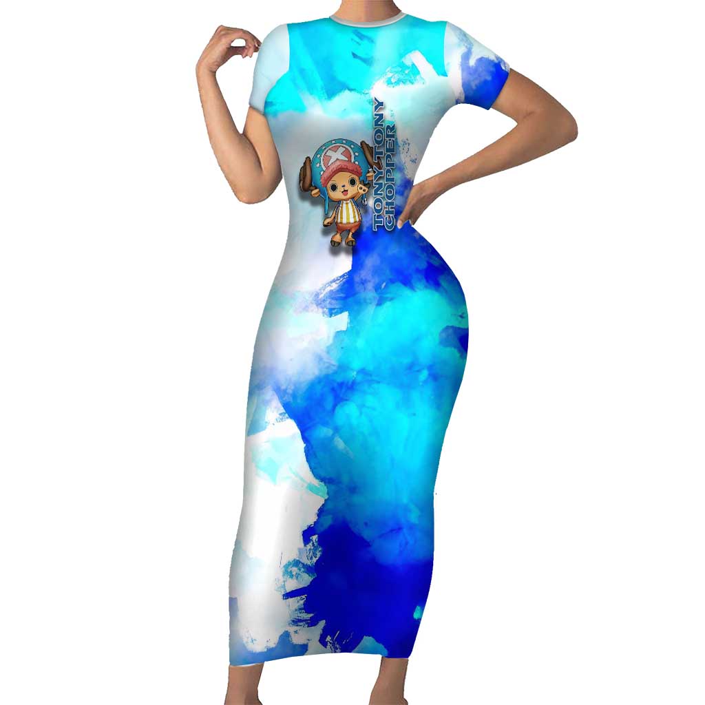 Tony Tony Chopper One Piece Blue Theme Short Sleeve Bodycon Dress with Cute Reindeer Design and Transformation Forms - The Mazicc