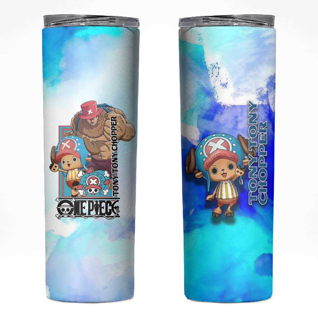 Tony Tony Chopper One Piece Blue Theme Skinny Tumbler with Cute Reindeer Design and Transformation Forms - The Mazicc