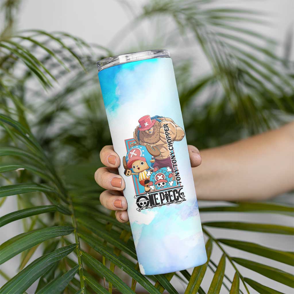 Tony Tony Chopper One Piece Blue Theme Skinny Tumbler with Cute Reindeer Design and Transformation Forms - The Mazicc