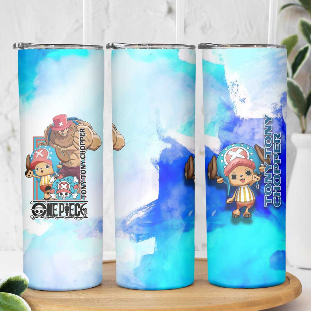 Tony Tony Chopper One Piece Blue Theme Skinny Tumbler with Cute Reindeer Design and Transformation Forms - The Mazicc