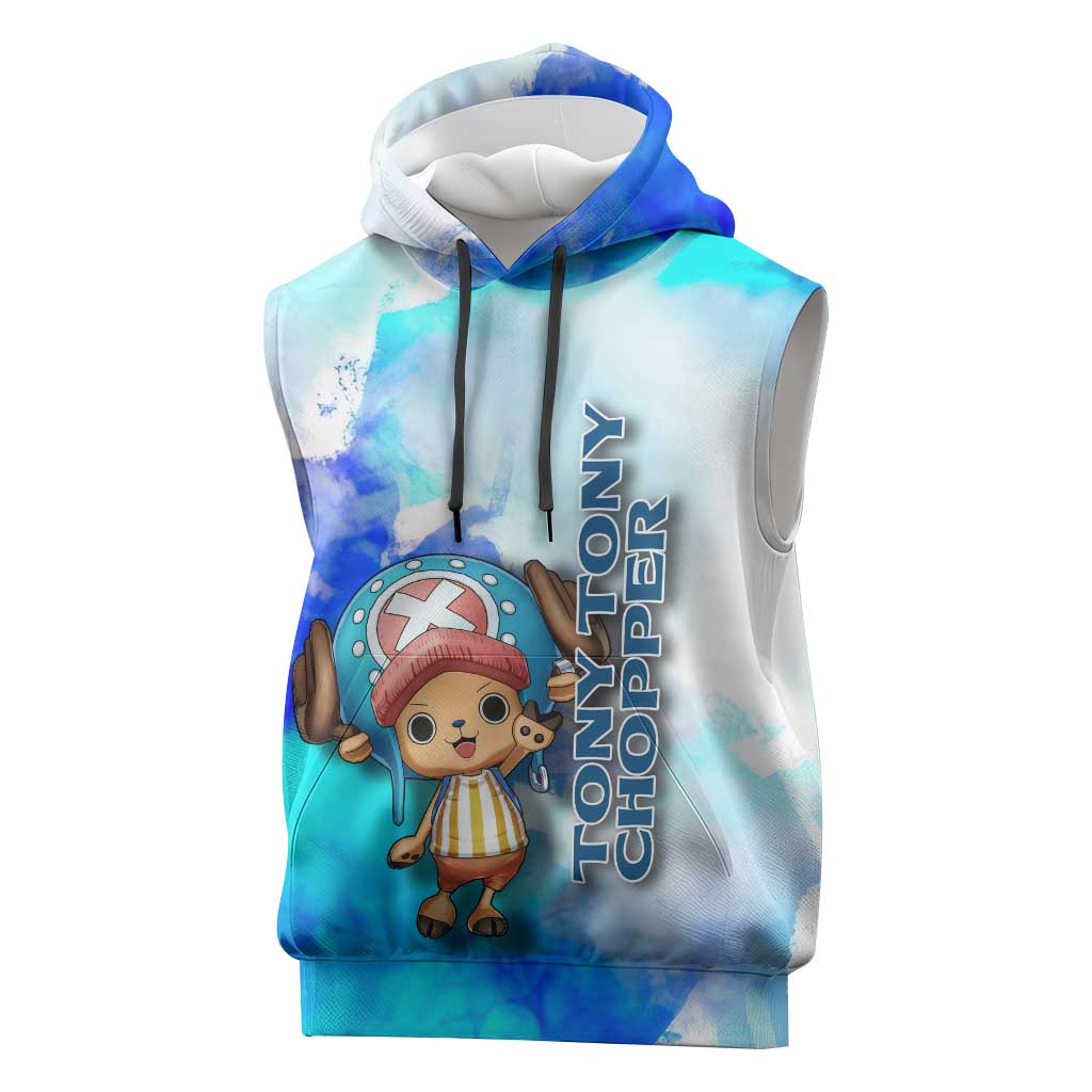 Tony Tony Chopper One Piece Blue Theme Sleeveless Hoodie with Cute Reindeer Design and Transformation Forms - The Mazicc