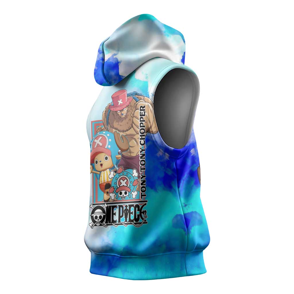 Tony Tony Chopper One Piece Blue Theme Sleeveless Hoodie with Cute Reindeer Design and Transformation Forms - The Mazicc